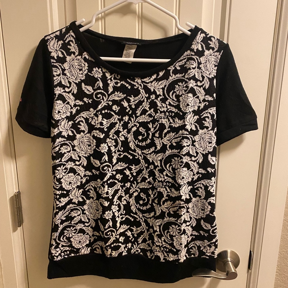 PerSeption Concept L Top Black White Knit Blouse Shirt Large Lg Black White